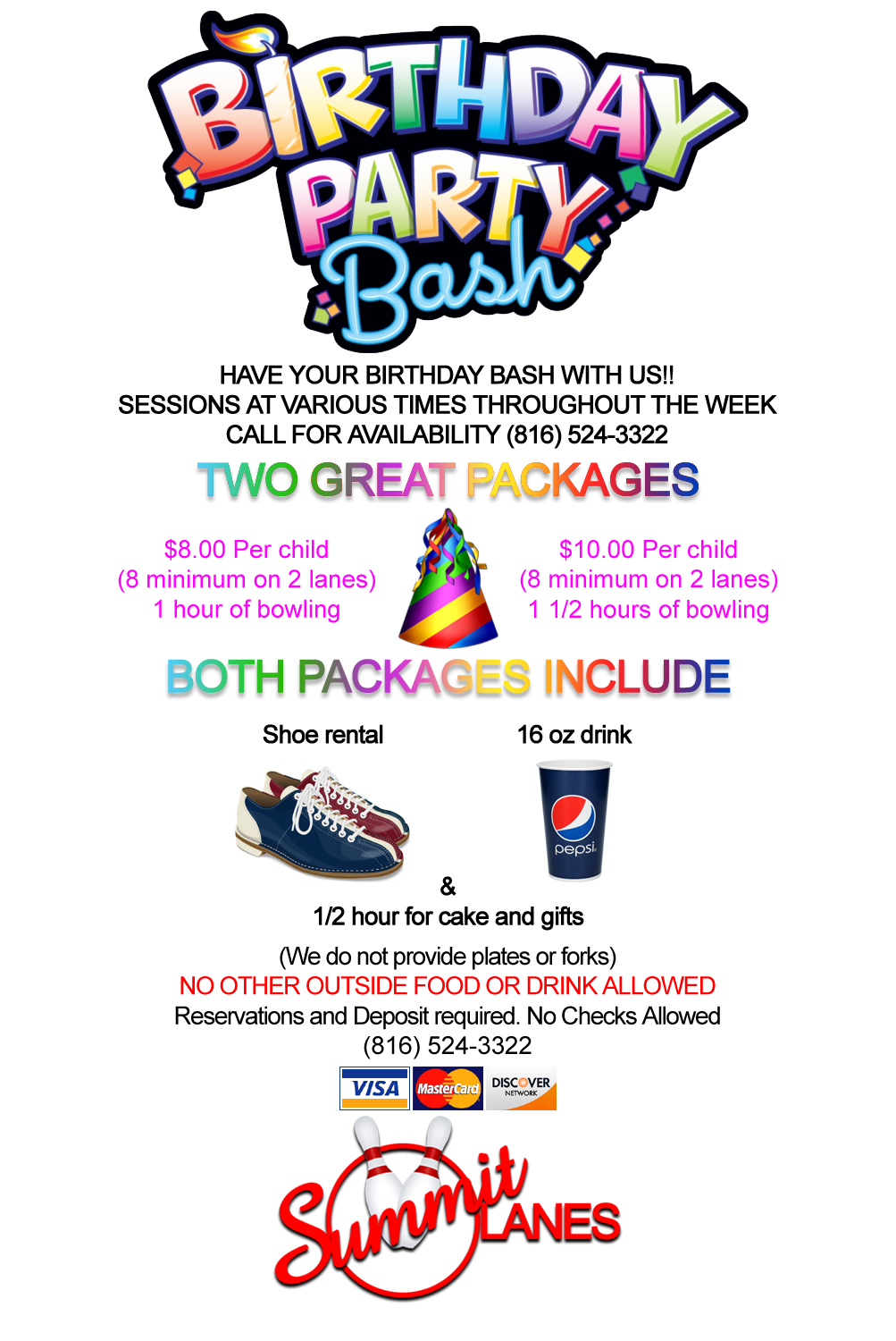 Have your Next Birthday Bash with us! Call for details.